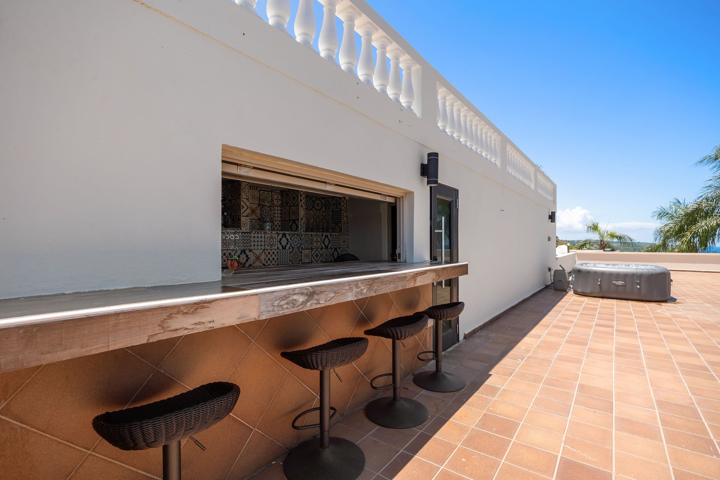 The outdoor bar, ready for sunset cocktails
