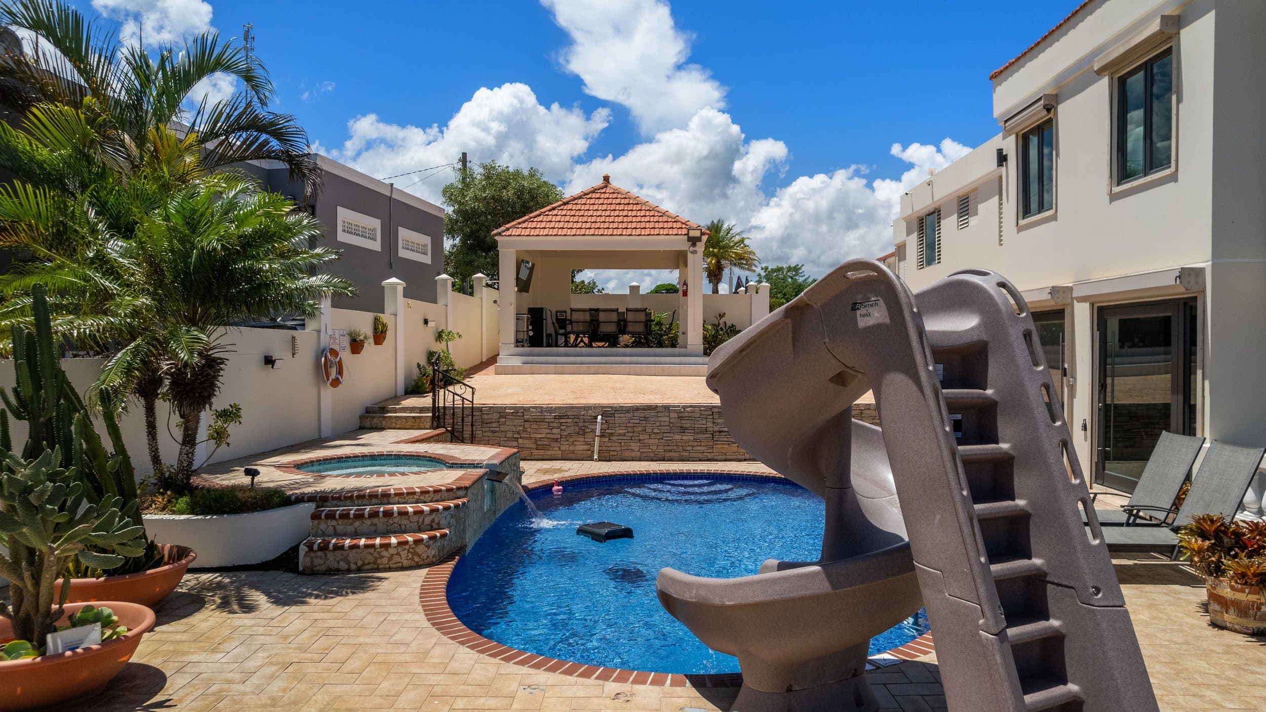 Estate grounds and pool terrace, aerial