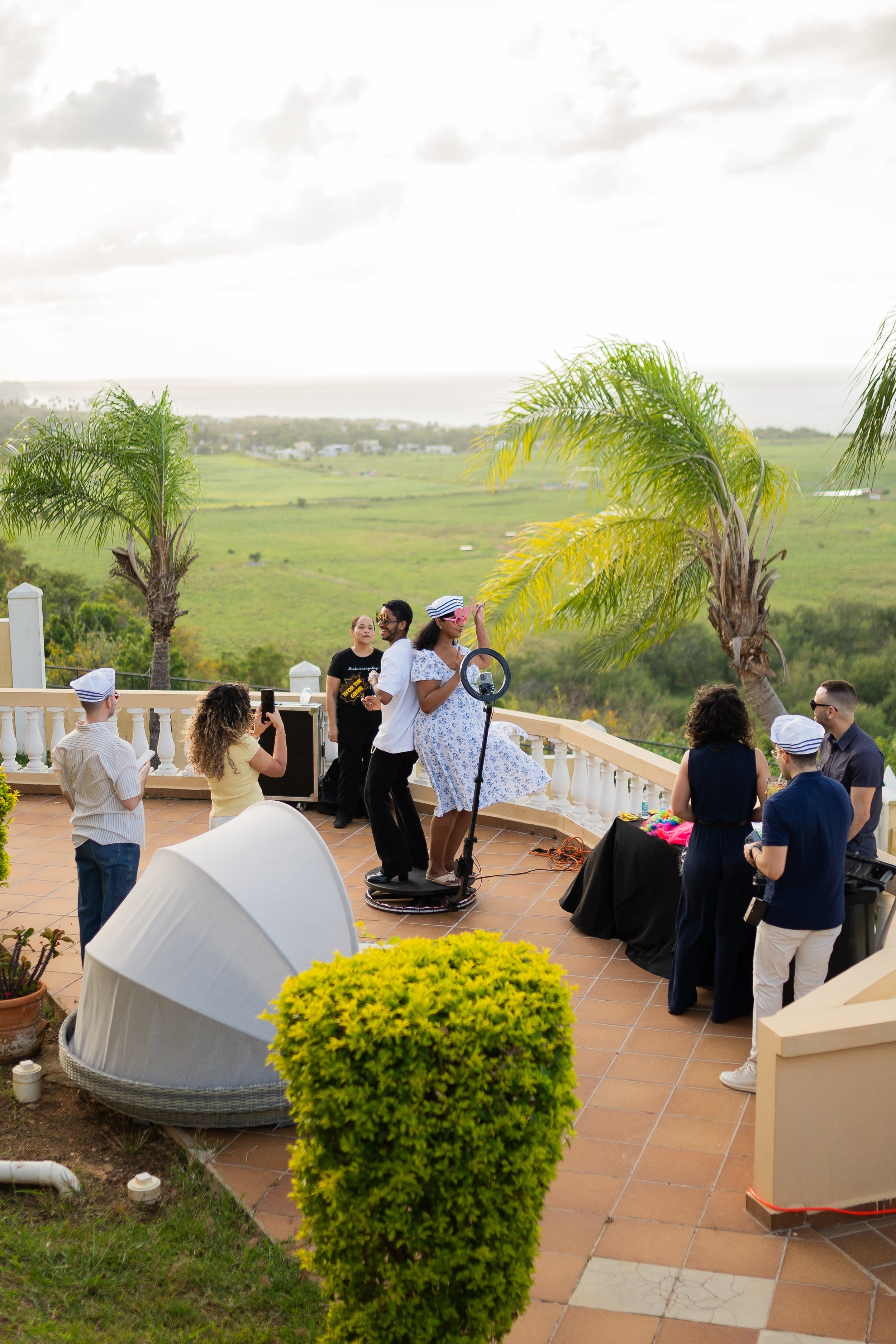Guests taking in the view at dusk